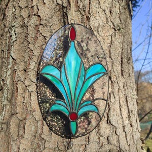 art-nouveau style suncatcher made of stained glass, suncatcher, window panel, colorfull
