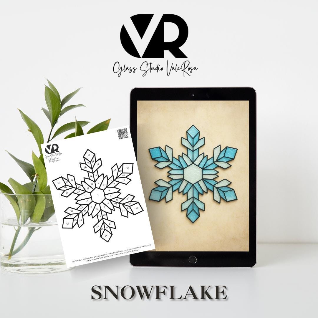 Snowflake Glass Pattern Minimal Snowflake Stained Glass Pattern – PNG JPG Digital Download ...