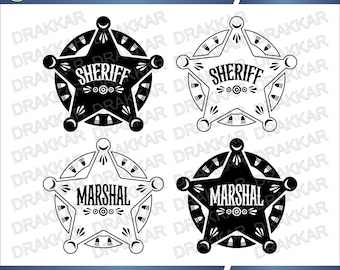 Wild West Sheriff Badge SVG PNG | Cowboy Marshal Star Clipart