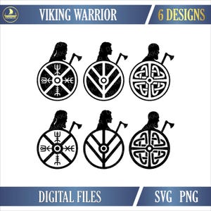 Viking Warrior Shieldmaiden Bundle | 6 SVG PNG Cut Files | Norse Shield and Axe | Nordic Symbol Digital Files for Cricut, Sublimation & DIY