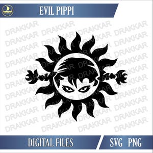 Evil Pippi Witch Symbol SVG PNG | Dark Pentagram Halloween Decor