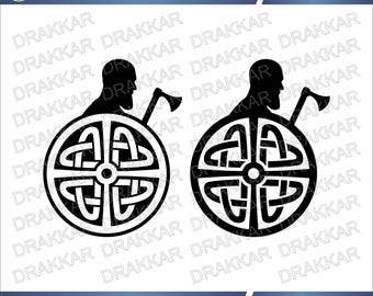 Viking Warrior Emblem SVG PNG | Norse Shield and Axe Clipart