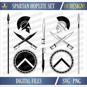 Spartan Shield Sword Helmet Spear SVG PNG | Ancient Greek Hoplite Warrior Set