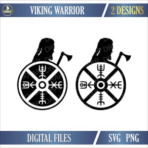 Viking Warrior Emblem SVG PNG | Norse Shield and Axe Silhouette | Nordic Pagan Symbol Digital Files for Cricut, Sublimation & DIY Projects