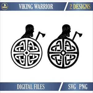 Viking Warrior Emblem SVG PNG | Norse Shield and Axe Silhouette | Nordic Shield Design Digital Files for Cricut, Sublimation & DIY Projects