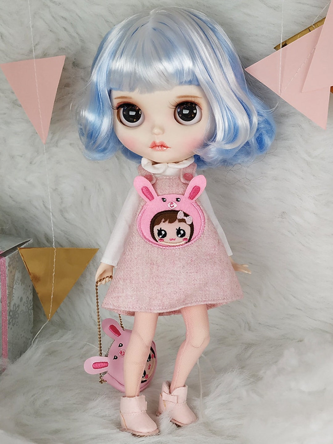 Blythe Custom Doll From Factory Blue Mix White Short Hair - Etsy