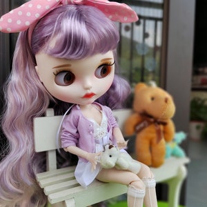 Blyth Custom Doll from Factory Purple Mixed Pink Long Curly Hair