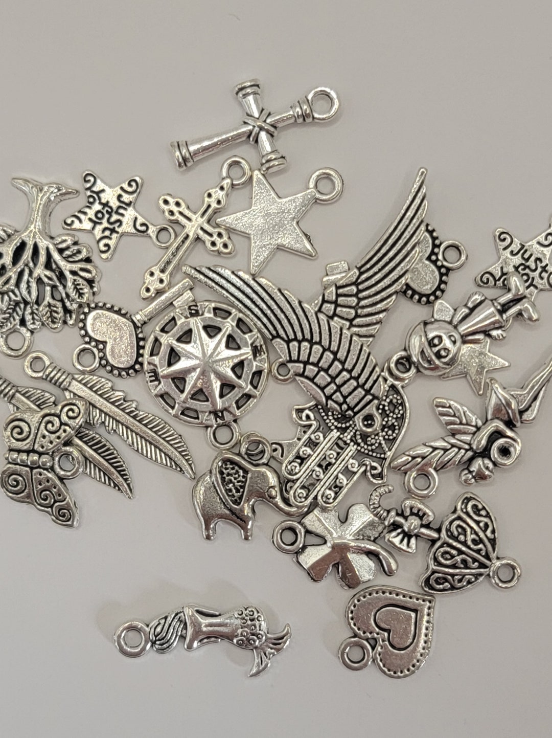 Random Angel Things 25 Pcs Random Angel Butterfly Heart Evil Eye Wings Charms Pendants, DYI ...