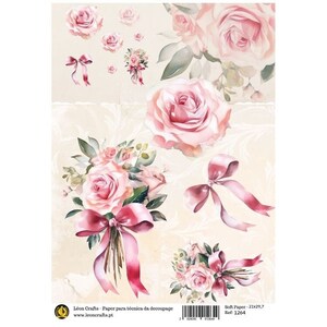 Ramo de papel de arroz A4 para decoupage, rosas rosadas, manualidades, captura de diseños florales, elementos, decoración de diario, álbum de recortes, papel creativo