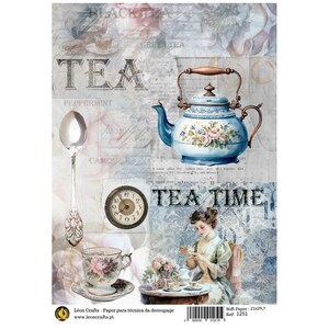 Découpage Tea Time A4 papier de riz vintage feuille shabby chic artisanat bois tissu hobby inspirant decopaper papier journalisation bricolage art dame