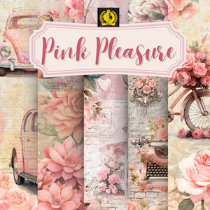 Paquete 5 Hoja de decoupage Papel de arroz Vintage Shabby Chic Rose Craft Journaling Pink Decopaper Love fabric craft Mujer Suculenta Romántica