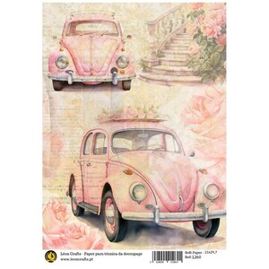 A4 Rosa VW Escarabajo Papel de Arroz Decoupage Caprichoso Elaboración Creativa Encanto Retro Proyectos de BRICOLAJE Diario Scrapbooking Deco Papel Arte Suministro