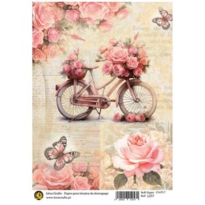 Vélo A4 rose feuille de papier de riz Floqer panier Decopaper Scrapbooking bois tissu Art vintage shabby chic bricolage plantes journalisation artisanat
