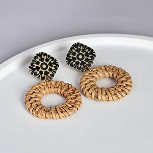 EARRINGS | SPANISH TILE PATTERN | Rattan, gold/18K gold-plated, hanging, earrings, ornaments, beach, sea, summer, boho, nature, lightweight