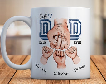 Best Dad Ever Personalised Mug, Customised Mug with Kids Names, Custom Name Father's Day Gift Personalised Birthday Gift for Dad, Daddy Gift