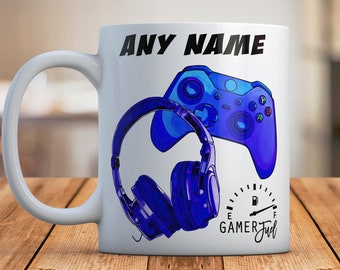 Personalised Gamer Mug, Gamer Fuel Custom Name Personalised Coffee Cup, Gaming Lover Gift with Text, Video Game Controller Gift for Gamers