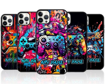Graffiti Gaming Controller Personalised Phone Case for iPhone 15 Pro Max 14 Plus 13 mini 12 11 X Samsung S20 S22 S23 FE S24 Ultra Gamer Gift