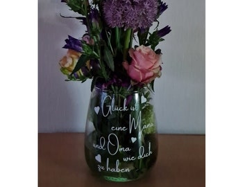 Beschriftete Vase mit Wunschtext Blumenvase oder Deko Led