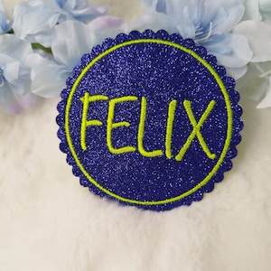 Schulranzen Klettie / Aufnäher / Bügelbild Schulkind mit Name  Glitzer