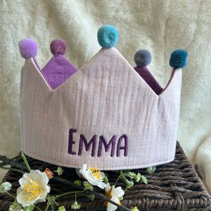 Birthday crown with name embroidered including button & size adjustable paper kite Hellrosa
