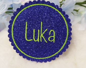 School bag Klettie / Patch / Iron-on image school child with name glitter