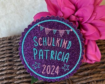 Schoolbag Klettie pennant chain / patch / iron-on transfer for schoolchild 2026 with name and glitter