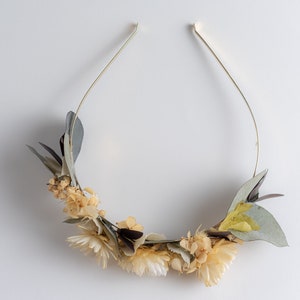 Green cream preserved dried flower crown for event or wedding