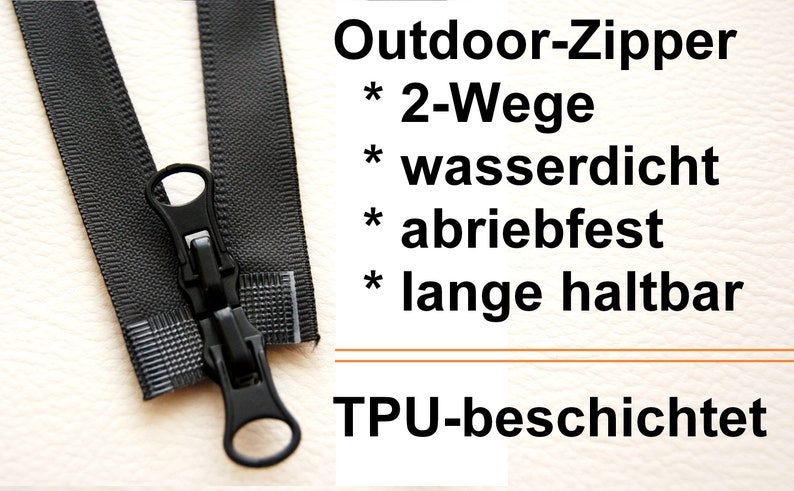 2-Wege Reißverschluß Zipper wasserdicht outdoor TPU 50 55 60 65 70 75 80 90 100 110 schwarz matt Bild 2