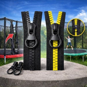 Zíper de reposição Jumbo para trampolim, operação dupla face, 14 mm de espessura, vários comprimentos, preto, azul, amarelo neon