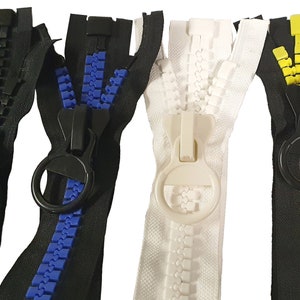 Jumbo zippers with box plug and stopper 60 70 75 80 90 130 cm black neon divisible 14 mm coarse for jackets etc.
