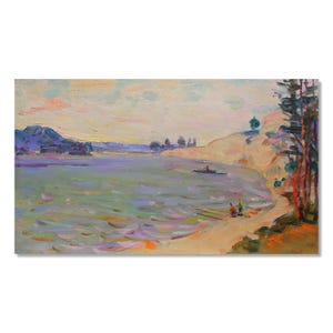Original  River Art | Sunrise Reflections | Oil Vintage Painting | Ukrainian painting by Ivan Tyukha