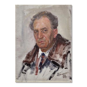 Autentyczna sztuka ukraińska: Joseph Bilopoliy Vintage Oil Painting - Szczegółowy portret na tekturze