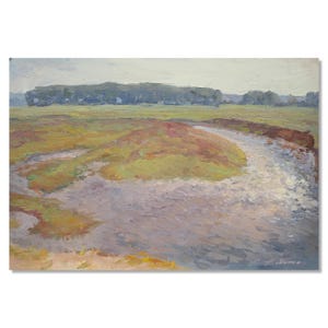 Vintage River Art | Original Oil Painting | River Wall Art | Ukrainian Artist Mynka Olexandr image 1