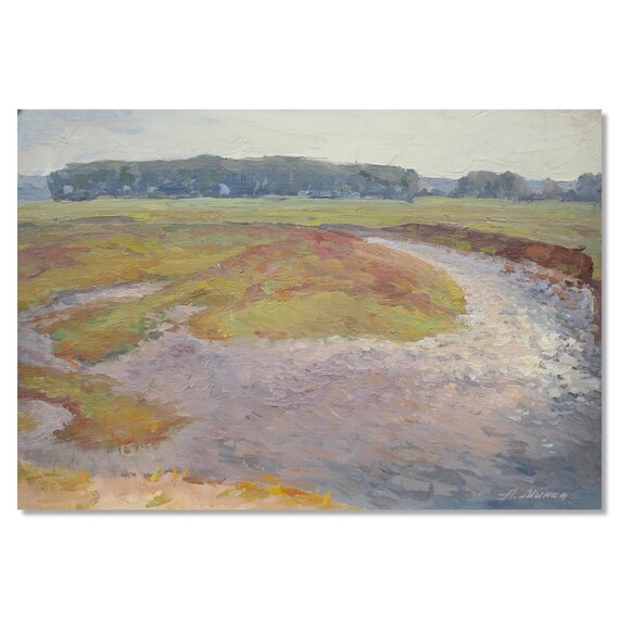 Vintage River Art | Original Oil Painting | River Wall Art | Ukrainian Artist Mynka Olexandr