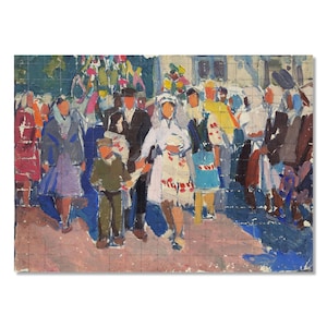 Ślub z czasów radzieckich | Etiuda olejna | Sztuka gatunku vintage | Radziecki plakat ukraińskiego artysty
