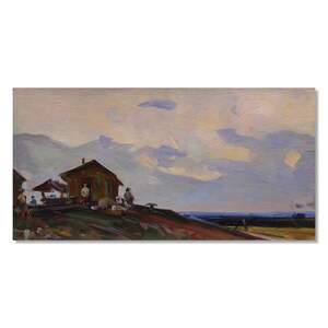 Cena de acampamento noturno: pintura original de paisagem a óleo de Ivan Tyukha