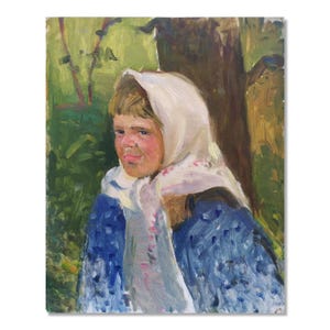 Charming Ukrainian Girl: Original Vintage Oil Painting by Erlih Volodymyr