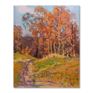 ORIGINAL A ÓLEO VINTAGE, pintura de paisagem em madeira do artista ucraniano Tyukha Ivan "Na periferia"