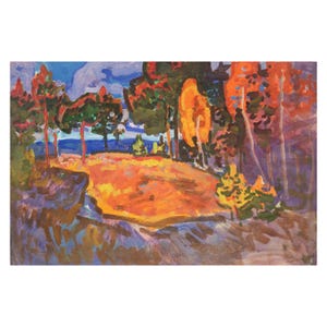 FLORESTA SOL VERMELHO pintura a óleo de paisagem vintage do artista ucraniano Viktor Gaiduk "Pines"
