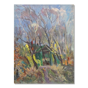 Vintage Ukrainian Art | Old House in the Woods | Oil Painting by Ukrainian Artist Volodymyr Erlih