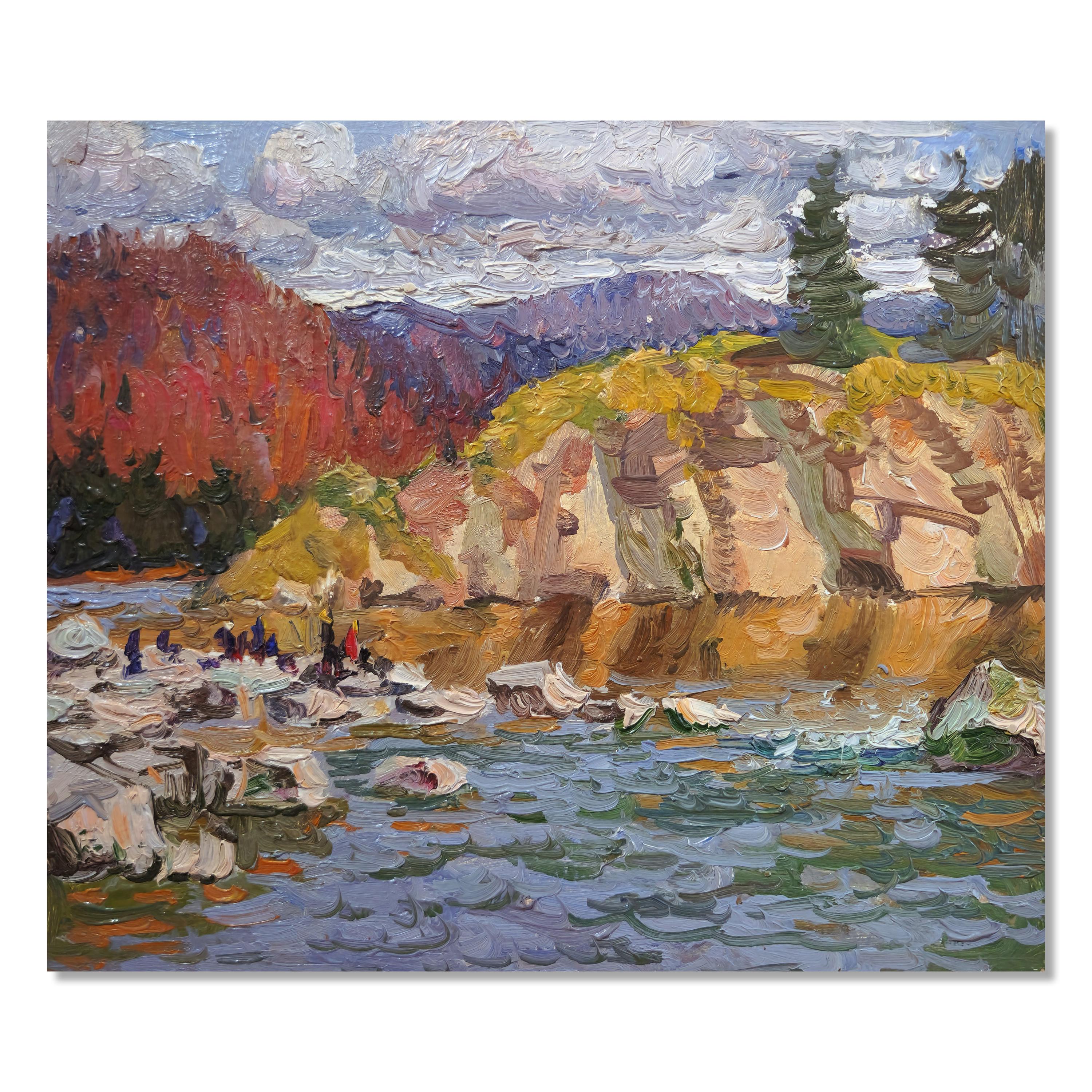 油彩画 川と崖の風景 油彩画 川と崖の風景 油彩画 川と崖の風景 油彩画