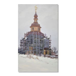 Church Painting Winter Landscape Architecture Art