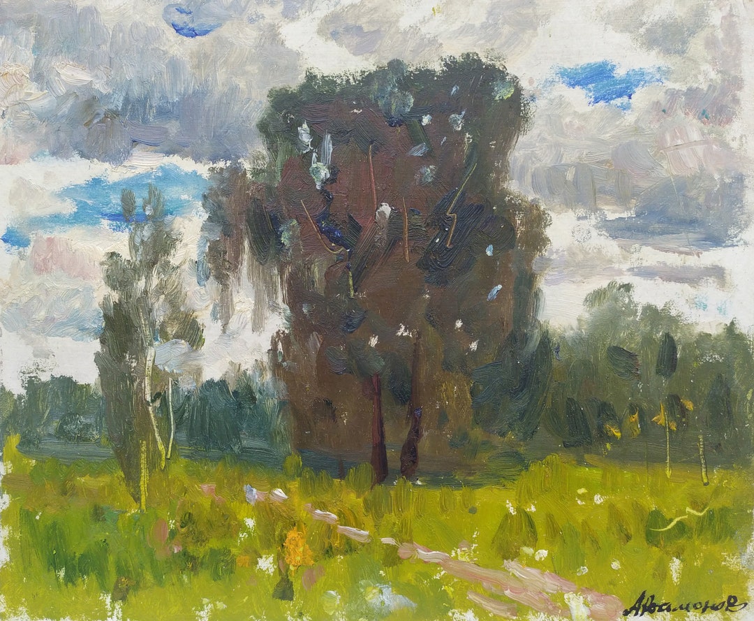 ORIGINAL LANDSCAPE ARTWORK Oil on Cardboard Vintage Painting Etsy