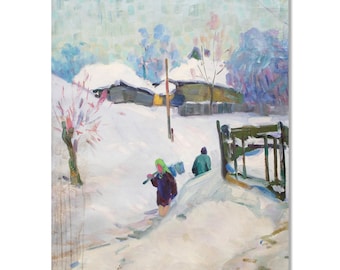 ルーヴシエンヌの雪 - アルフレッド・シスレーの手描き油絵複製、冬の