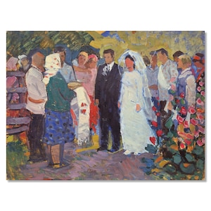 Obras de arte de casamento da era soviética | Pintura a óleo vintage | Artista ucraniano | Pintura a óleo de gênero