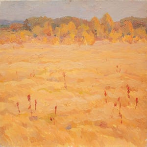 Golden Autumn Field by Olexandr Mynka – Original Vintage Oil Painting – Impressionist Landscape Art