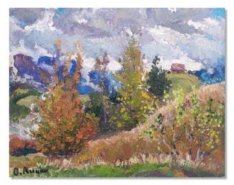 ORIGINEEL NATUURSCHILDERIJ, vintage olieverf, beeldende kunst, van de Oekraïense kunstenaar Mynka Olexandr "The rain is over"