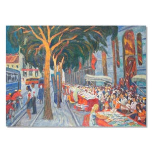 Pintura de arte soviética vintage original | Cena de gênero de rua da cidade | Óleo sobre papelão | Assinado "D" em cirílico