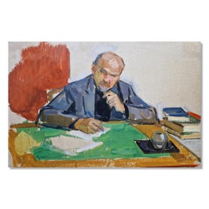 Oryginalny zabytkowy obraz olejny | Portret Włodzimierza Lenina w trakcie pracy | autorstwa Ukrainki Anny Juchno-Gurewicz