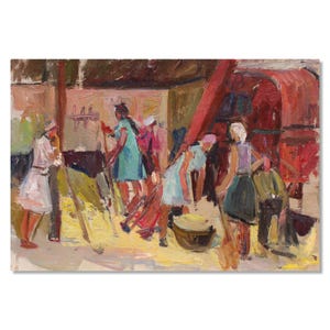 Arte da Era Soviética | Pintura a Óleo Vintage | Arte de Gênero Colecionável | Artista Ucraniano Yuri Sorokoletov